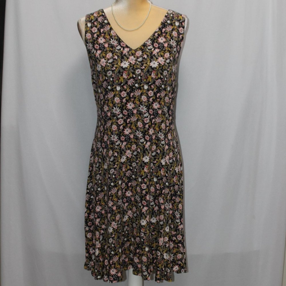 LOFT Floral V-Neck Flounce Flare Dress Forever Navy